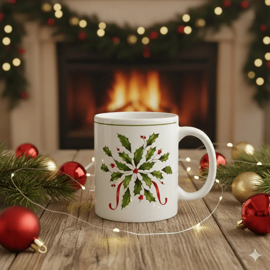 Mug - Elegant Holly and Berries Wreath Design
