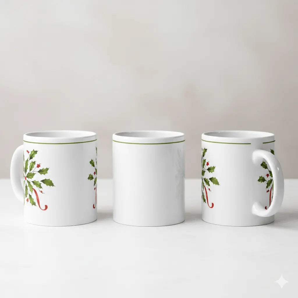 Mug - Elegant Holly and Berries Wreath Design